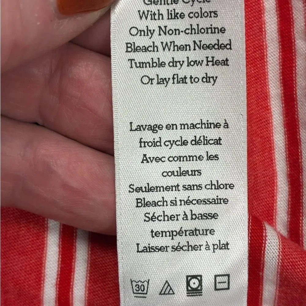 ANTHROPOLOGIE LEFT OF CENTER Tie Cuff Tee Red White Stripe Motif Women’s Size XS